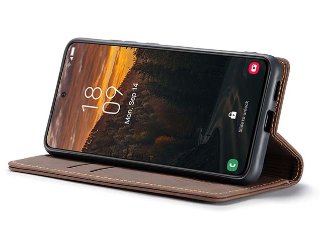 CaseMe Slim Synthetic Leather Wallet Case with Stand for Samsung Galaxy S24 FE - Chocolate