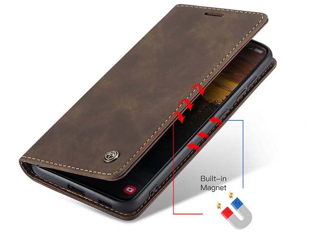 CaseMe Slim Synthetic Leather Wallet Case with Stand for Samsung Galaxy S24 FE - Chocolate