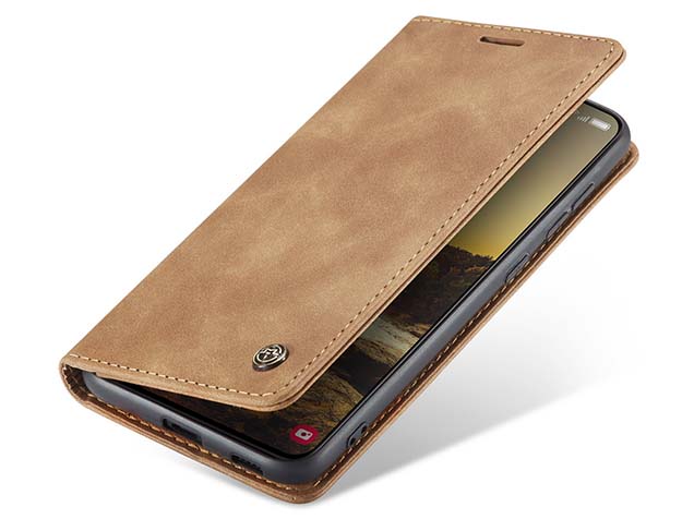 CaseMe Slim Synthetic Leather Wallet Case with Stand for Samsung Galaxy S24 FE - Tan Leather Wallet Case