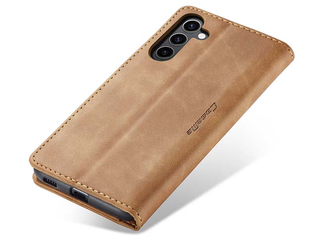 CaseMe Slim Synthetic Leather Wallet Case with Stand for Samsung Galaxy S24 FE - Tan