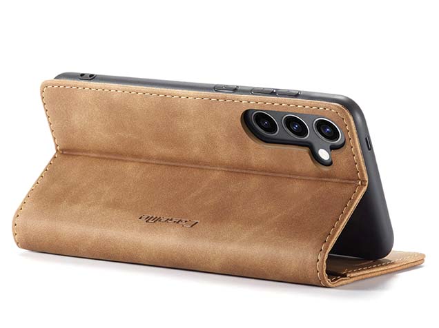 CaseMe Slim Synthetic Leather Wallet Case with Stand for Samsung Galaxy S24 FE - Tan