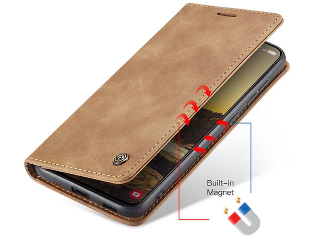 CaseMe Slim Synthetic Leather Wallet Case with Stand for Samsung Galaxy S24 FE - Tan