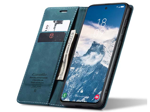 CaseMe Slim Synthetic Leather Wallet Case with Stand for Samsung Galaxy S24 FE - Teal