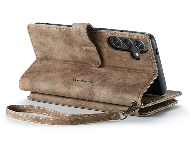 CaseMe Synthetic Leather Wallet Case with Zipper Pocket for Samsung Galaxy S24 FE - Desert Taupe Leather Wallet Case