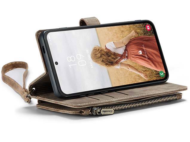 CaseMe Synthetic Leather Wallet Case with Zipper Pocket for Samsung Galaxy S24 FE - Desert Taupe