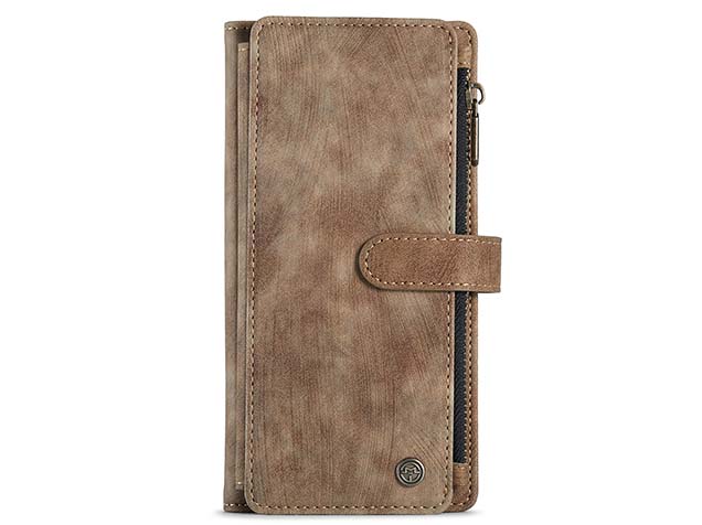CaseMe Synthetic Leather Wallet Case with Zipper Pocket for Samsung Galaxy S24 FE - Desert Taupe