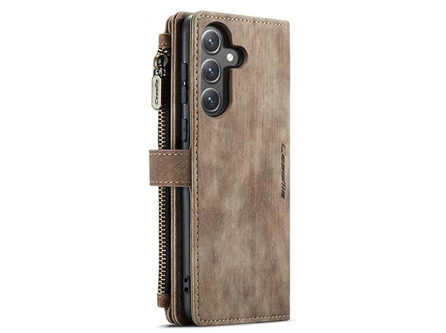 CaseMe Synthetic Leather Wallet Case with Zipper Pocket for Samsung Galaxy S24 FE - Desert Taupe