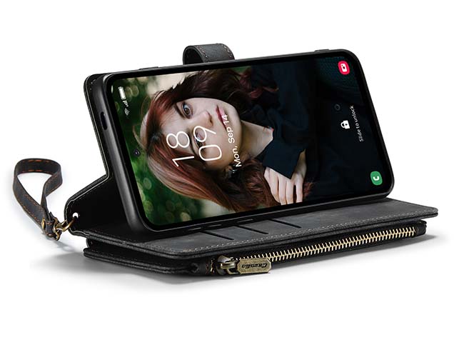 CaseMe Synthetic Leather Wallet Case with Zipper Pocket for Samsung Galaxy S24 FE - Charcoal