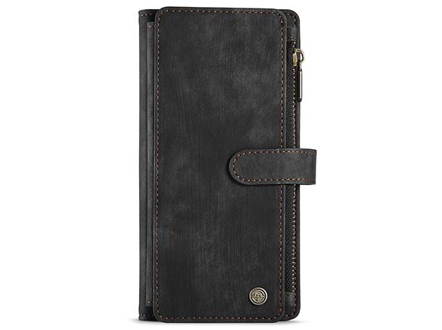 CaseMe Synthetic Leather Wallet Case with Zipper Pocket for Samsung Galaxy S24 FE - Charcoal