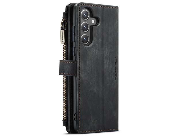 CaseMe Synthetic Leather Wallet Case with Zipper Pocket for Samsung Galaxy S24 FE - Charcoal