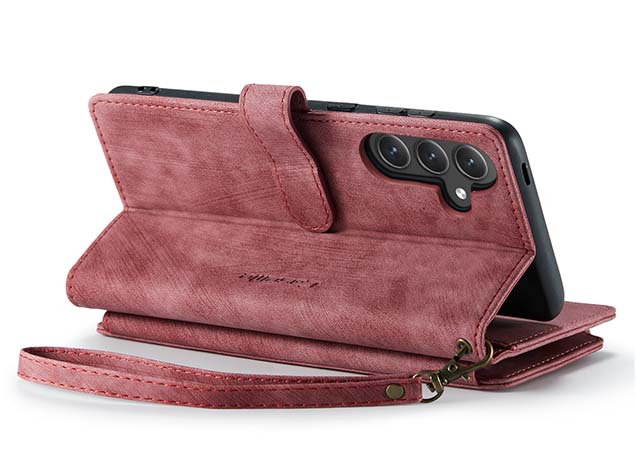 CaseMe Synthetic Leather Wallet Case with Zipper Pocket for Samsung Galaxy S24 FE - Blush Leather Wallet Case
