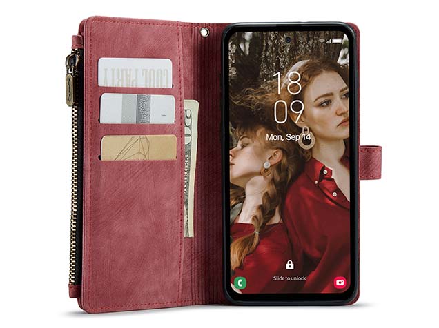 CaseMe Synthetic Leather Wallet Case with Zipper Pocket for Samsung Galaxy S24 FE - Blush