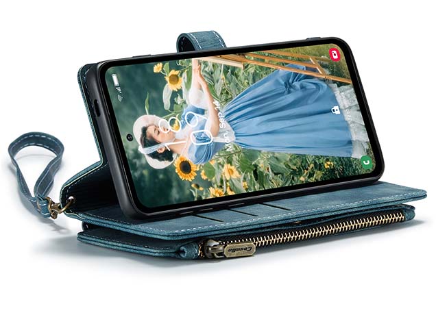CaseMe Synthetic Leather Wallet Case with Zipper Pocket for Samsung Galaxy S24 FE - Teal
