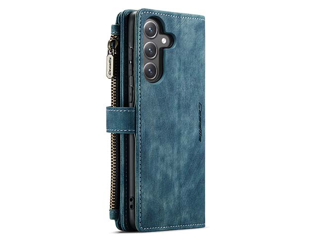CaseMe Synthetic Leather Wallet Case with Zipper Pocket for Samsung Galaxy S24 FE - Teal