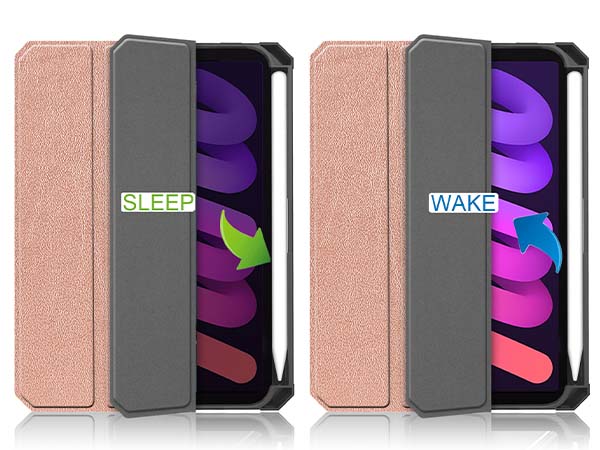 Slim Synthetic Leather Case with Stand and Pen Holder for the iPad mini 7 (2024 - A17 Pro) - Rose Gold