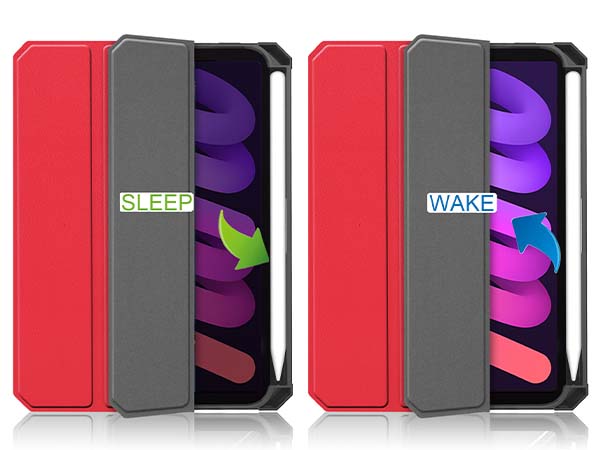 Slim Synthetic Leather Case with Stand and Pen Holder for the iPad mini 7 (2024 - A17 Pro) - Red