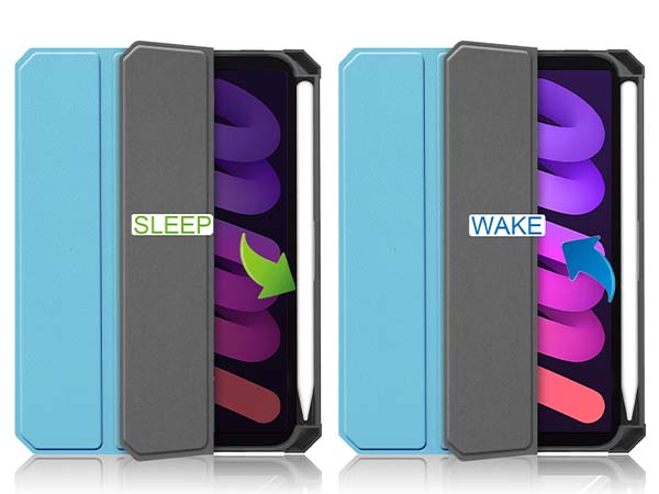 Slim Synthetic Leather Case with Stand and Pen Holder for the iPad mini 7 (2024 - A17 Pro) - Sky Blue