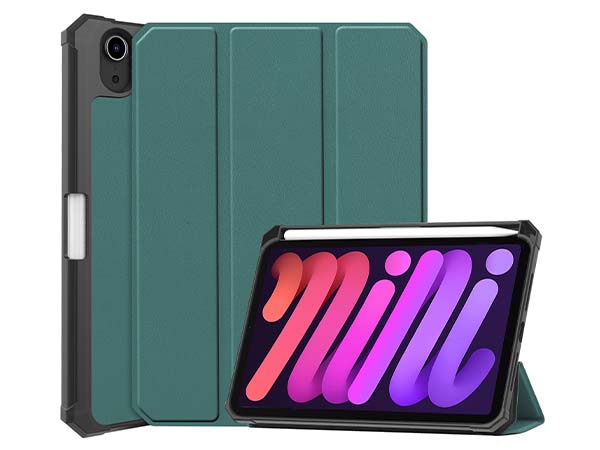 Slim Synthetic Leather Case with Stand and Pen Holder for the iPad mini 7 (2024 - A17 Pro) - Teal Leather Flip Case