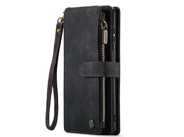 CaseMe Synthetic Leather Wallet Case with Zipper Pocket for Samsung Galaxy A16 - Charcoal