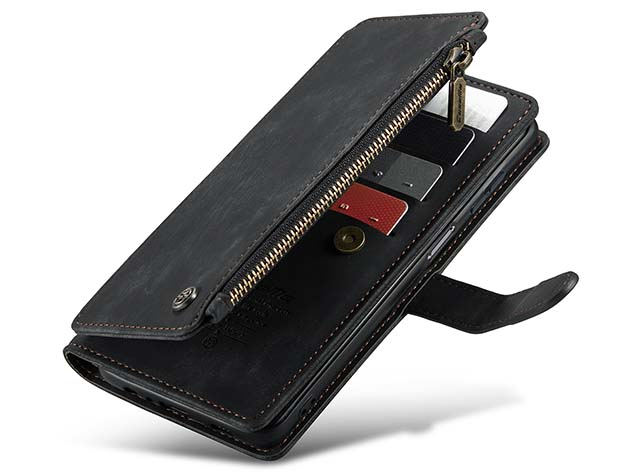CaseMe Synthetic Leather Wallet Case with Zipper Pocket for Samsung Galaxy A16 - Charcoal