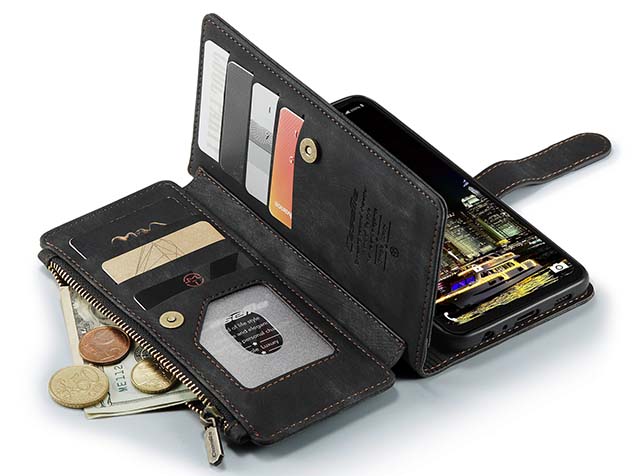 CaseMe Synthetic Leather Wallet Case with Zipper Pocket for Samsung Galaxy A16 - Charcoal