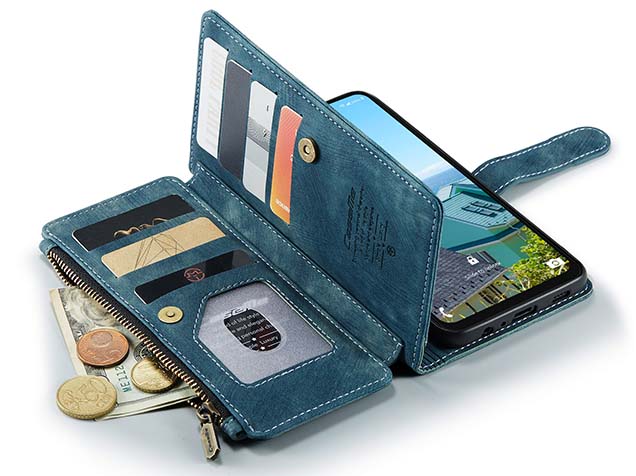 CaseMe Synthetic Leather Wallet Case with Zipper Pocket for Samsung Galaxy A16 - Teal