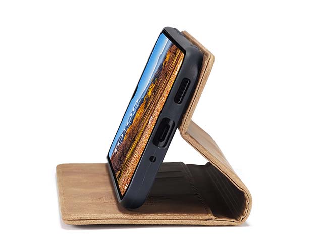 CaseMe Slim Synthetic Leather Wallet Case with Stand for Samsung Galaxy A16 - Tan
