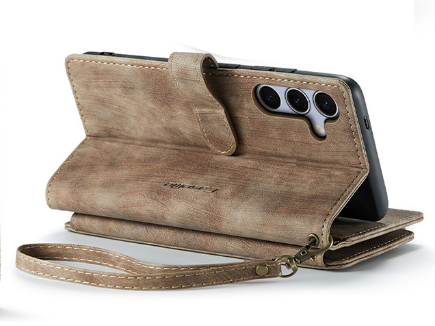 CaseMe Synthetic Leather Wallet Case with Zipper Pocket for Samsung Galaxy S25 - Desert Taupe Leather Wallet Case
