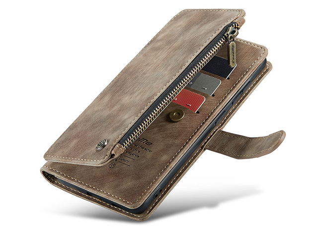CaseMe Synthetic Leather Wallet Case with Zipper Pocket for Samsung Galaxy S25 - Desert Taupe