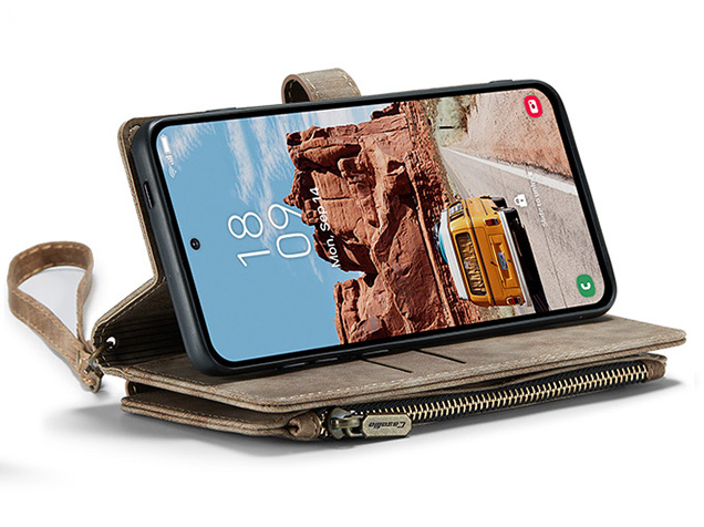 CaseMe Synthetic Leather Wallet Case with Zipper Pocket for Samsung Galaxy S25 - Desert Taupe