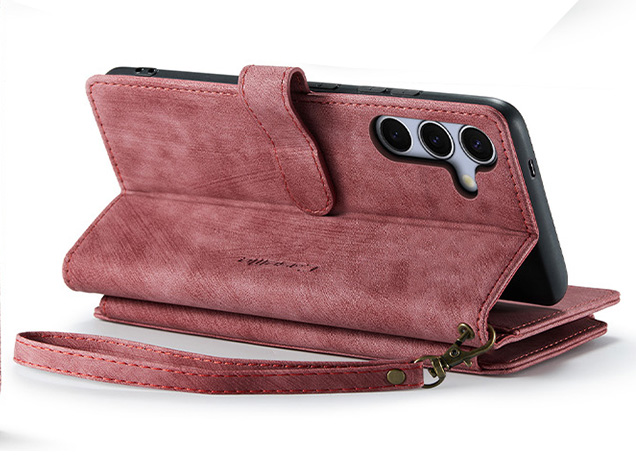 CaseMe Synthetic Leather Wallet Case with Zipper Pocket for Samsung Galaxy S25 - Blush Leather Wallet Case