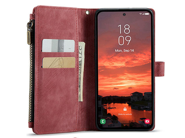 CaseMe Synthetic Leather Wallet Case with Zipper Pocket for Samsung Galaxy S25 - Blush