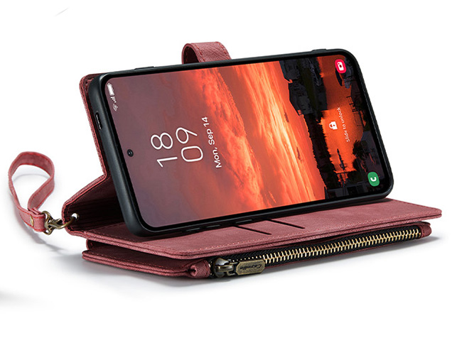 CaseMe Synthetic Leather Wallet Case with Zipper Pocket for Samsung Galaxy S25 - Blush