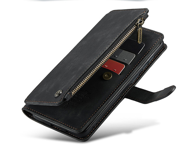 CaseMe Synthetic Leather Wallet Case with Zipper Pocket for Samsung Galaxy S25 - Charcoal