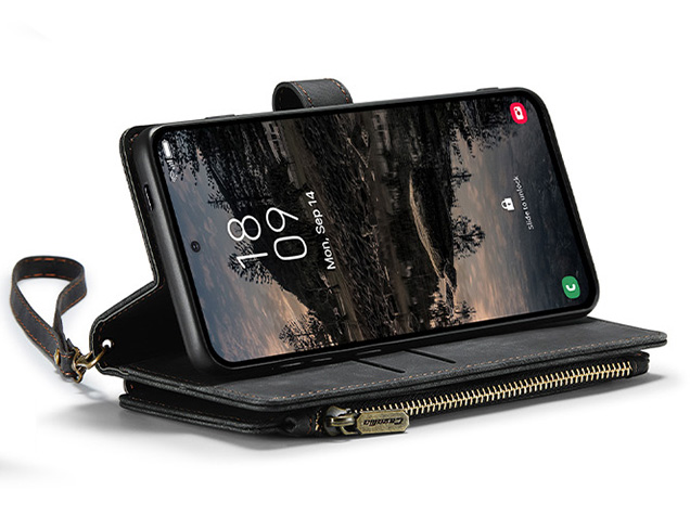CaseMe Synthetic Leather Wallet Case with Zipper Pocket for Samsung Galaxy S25 - Charcoal