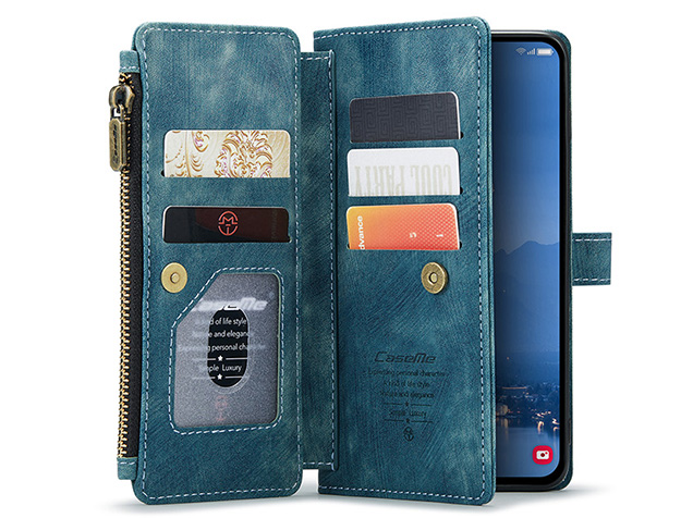 CaseMe Synthetic Leather Wallet Case with Zipper Pocket for Samsung Galaxy S25 - Teal