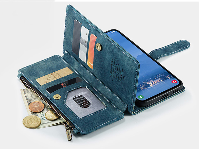 CaseMe Synthetic Leather Wallet Case with Zipper Pocket for Samsung Galaxy S25 - Teal