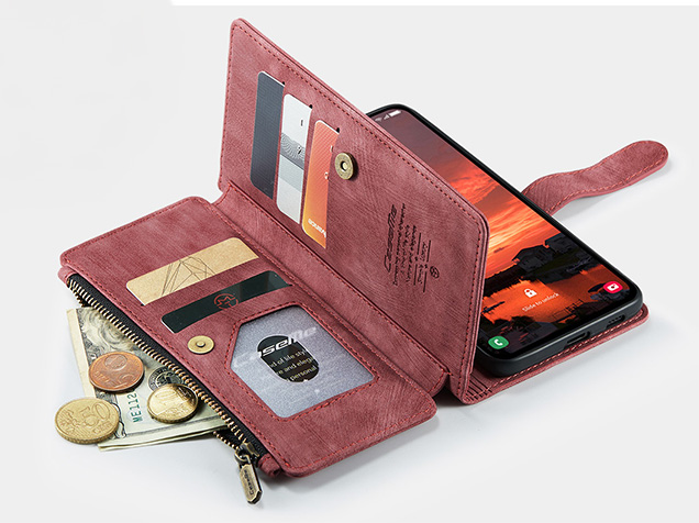 CaseMe Synthetic Leather Wallet Case with Zipper Pocket for Samsung Galaxy S25+ - Blush