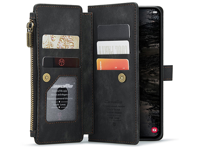 CaseMe Synthetic Leather Wallet Case with Zipper Pocket for Samsung Galaxy S25+ - Charcoal