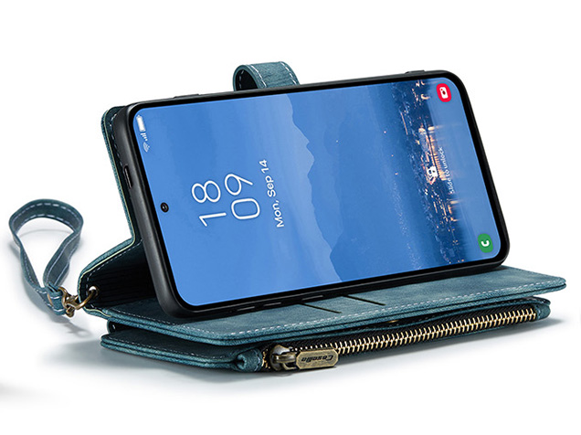 CaseMe Synthetic Leather Wallet Case with Zipper Pocket for Samsung Galaxy S25+ - Teal