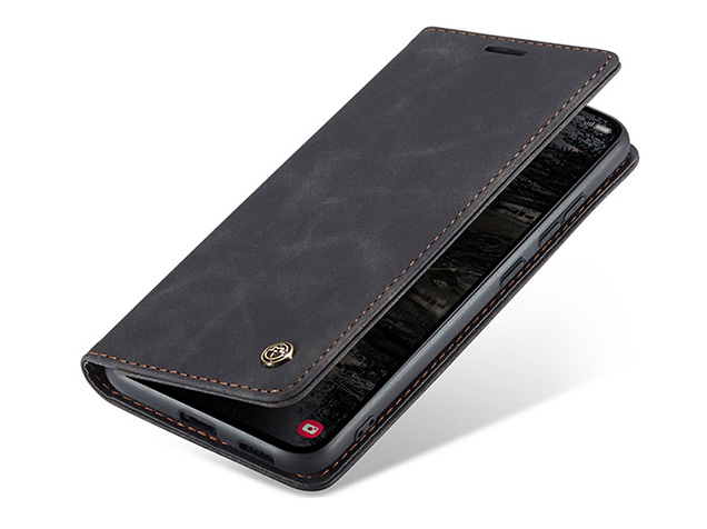 CaseMe Slim Synthetic Leather Wallet Case with Stand for Samsung Galaxy S25 - Charcoal Leather Wallet Case