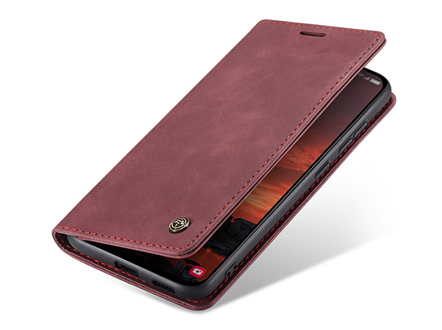 CaseMe Slim Synthetic Leather Wallet Case with Stand for Samsung Galaxy S25 - Burgundy Leather Wallet Case