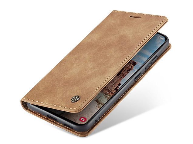 CaseMe Slim Synthetic Leather Wallet Case with Stand for Samsung Galaxy S25 - Tan Leather Wallet Case