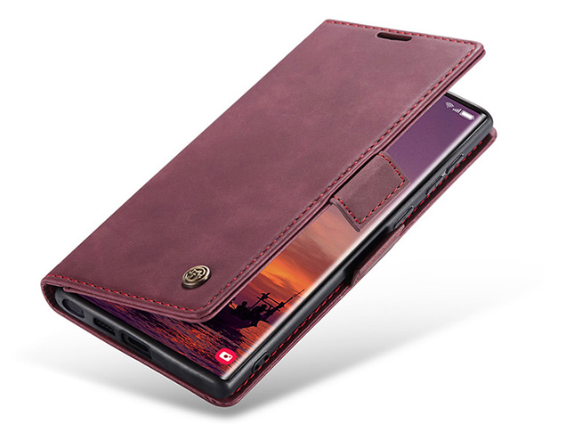 CaseMe Slim Synthetic Leather Wallet Case with Stand for Samsung Galaxy S25 Ultra - Burgundy Leather Wallet Case
