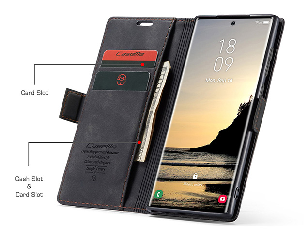 CaseMe Slim Synthetic Leather Wallet Case with Stand for Samsung Galaxy S25 Ultra - Charcoal