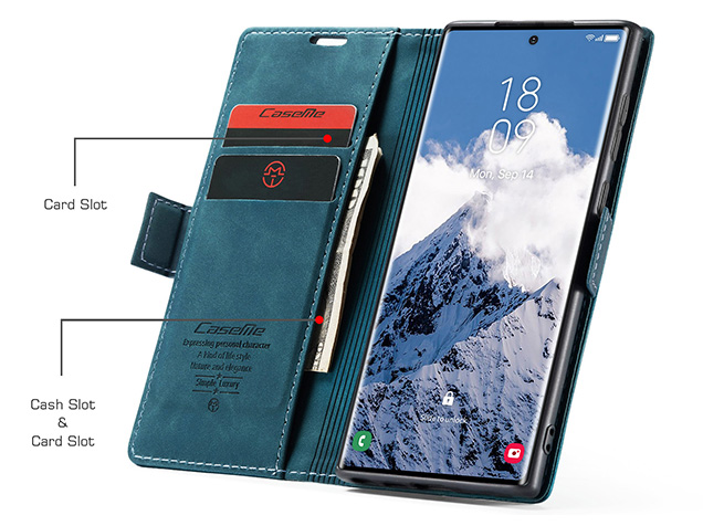 CaseMe Slim Synthetic Leather Wallet Case with Stand for Samsung Galaxy S25 Ultra - Teal