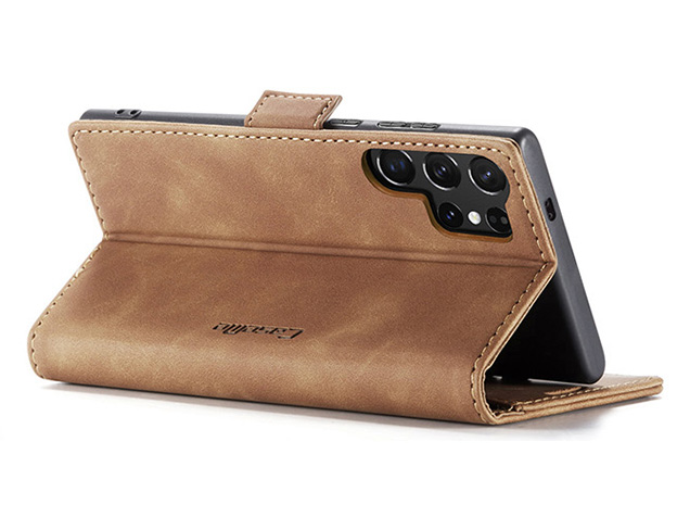 CaseMe Slim Synthetic Leather Wallet Case with Stand for Samsung Galaxy S25 Ultra - Tan