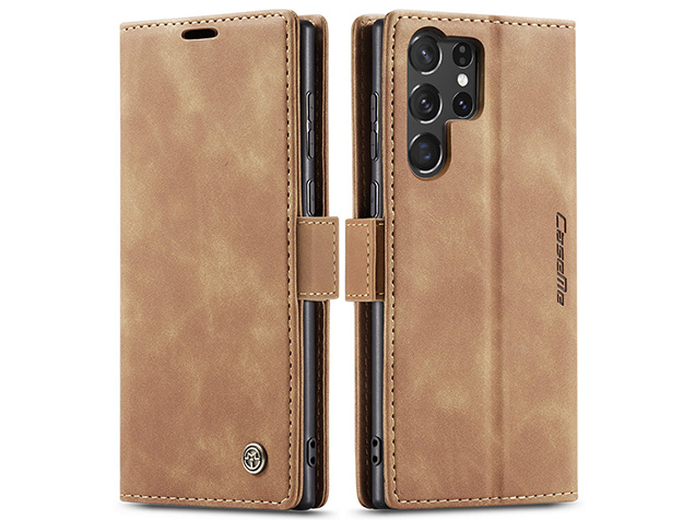 CaseMe Slim Synthetic Leather Wallet Case with Stand for Samsung Galaxy S25 Ultra - Tan