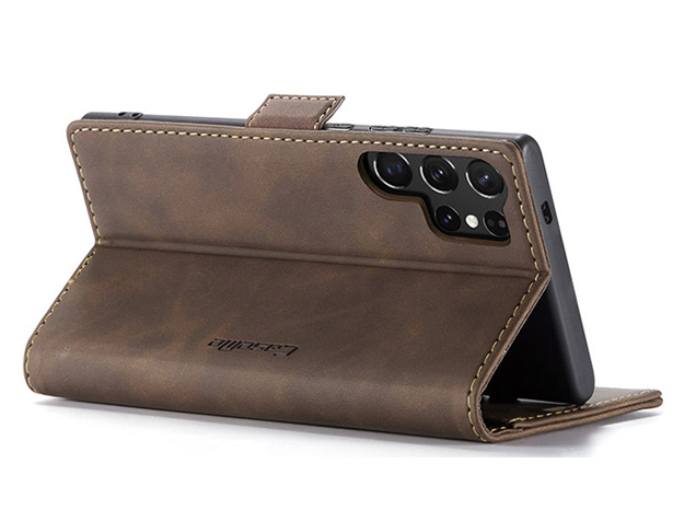 CaseMe Slim Synthetic Leather Wallet Case with Stand for Samsung Galaxy S25 Ultra - Chocolate