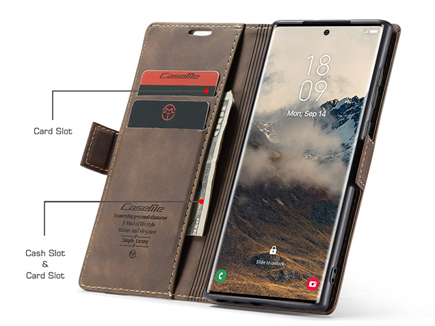 CaseMe Slim Synthetic Leather Wallet Case with Stand for Samsung Galaxy S25 Ultra - Chocolate